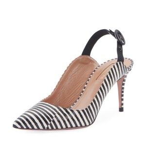AQUAZZURA Yale 75 Striped Snake Slingback Pumps Size 38 / US 8 Black White